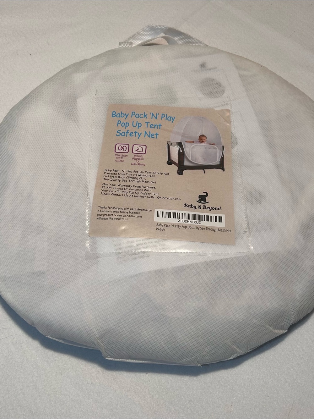 New Baby & Beyond Pack 'N Play Pop Up Tent Safety Net - White Mesh Canopy